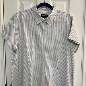 Liz Claiborne Career White with Black Stripes Button Down Blouse Size XL